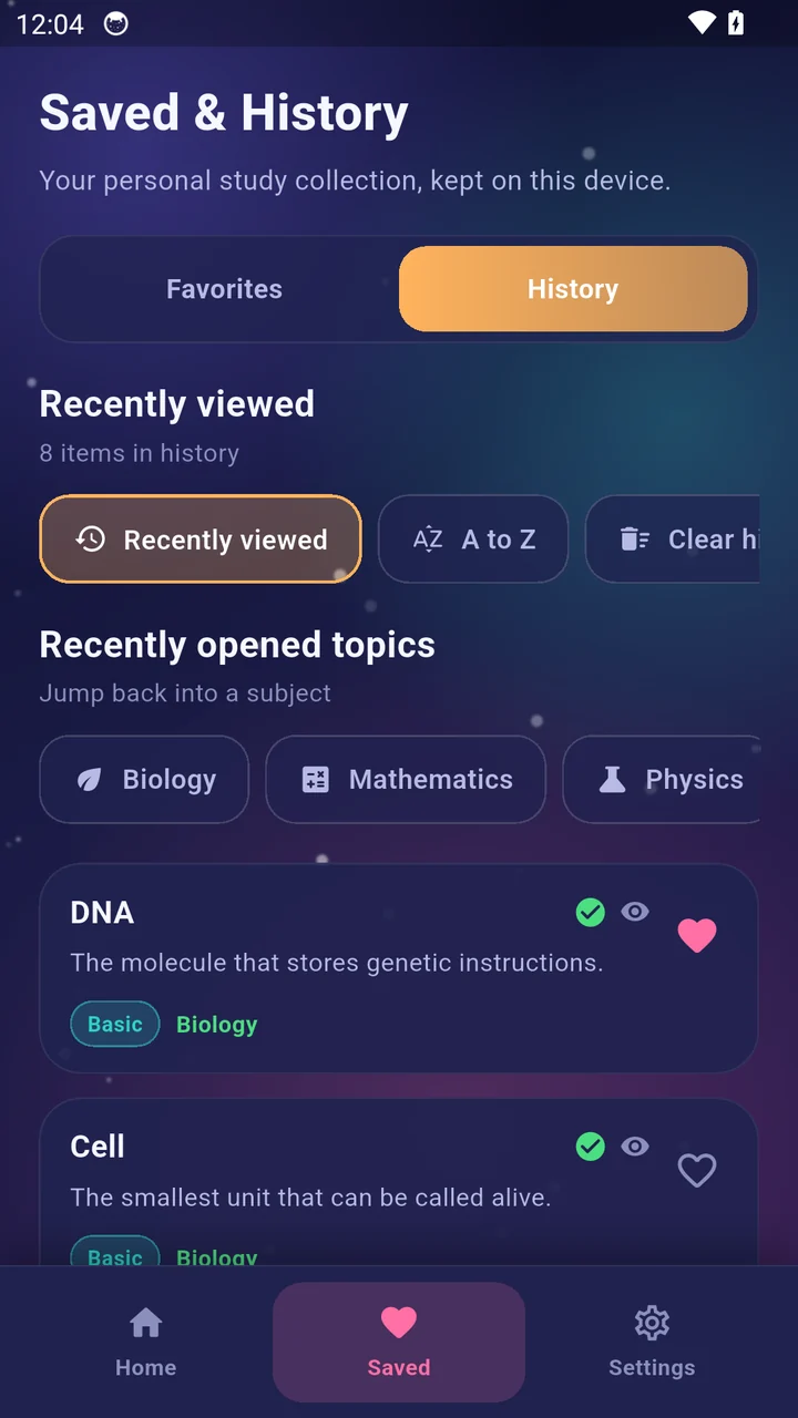 Learn Light saved and history screen