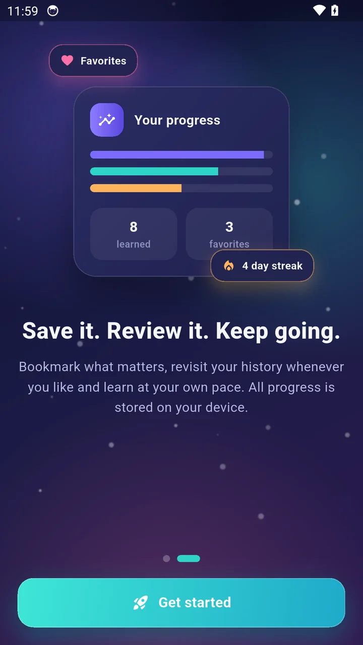Learn Light progress onboarding screen